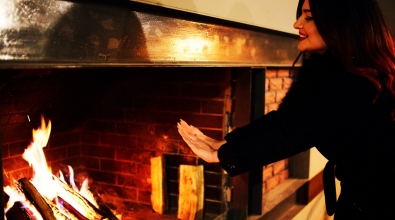 Veranda with a fireplace